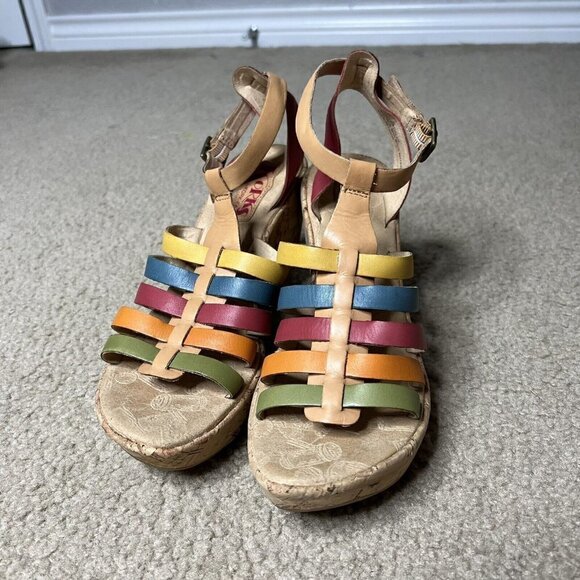 Korks Kork Ease Size 9 Sandals Womens Rainbow Open Toe Strappy Wedge Heel - Picture 3 of 10